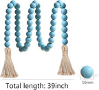 Meplait 39in Wood Bead Garland Farmhouse with Tassels,Versatile Prayer Beads Boho Chic Wall Hanging Home Decor (Blue)
