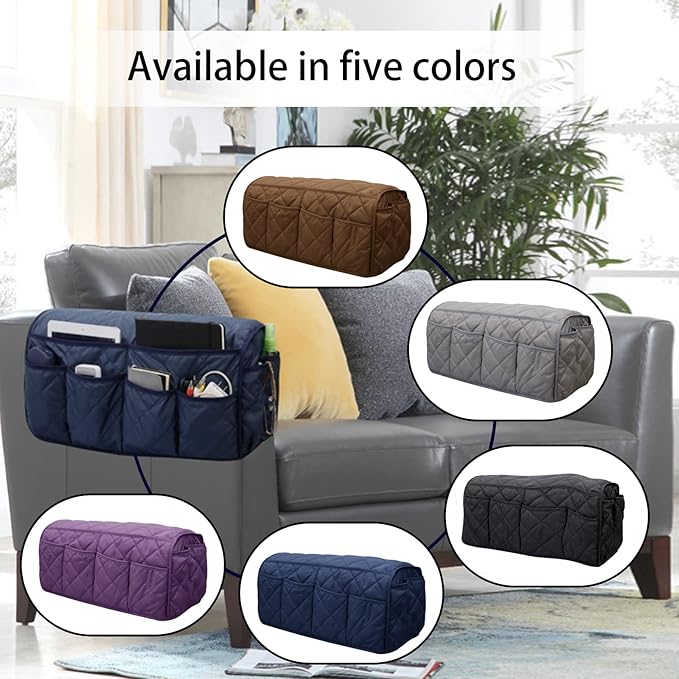 Armchair Caddy, Sofa Armrest Organizer with 14 Pockets, Waterproof Non Slip Recliner Remote Control Holder, Couch Chair Arm Storage for TV Remotes, Phone, iPad, Magazine, Books