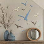 Wesiti 11 Pcs Wooden Seagull Wall Decor Nautical Theme Beach Coastal Art Small Seagull Sea Birds Wall Decor Ocean Adhesive Sculpture Vintage Ornaments for Home Bathroom(Dusty Blue)