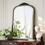 32 x 24 inch Beaded Arched Wall Mirror, Vintage Bathroom Vanity Mirror Over Sink for Entryway, Bedroom, Living Room, Bronze