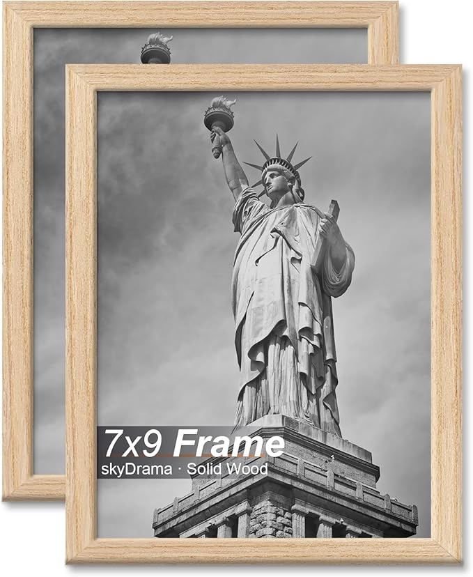 Natural Solid Wood 7x9 Picture Frame, Display 7 x 9 Inch Picture Poster Photo, Vertical & Horizontal Wall Hanging - 2 Pack/Natural/7"x9"