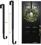Wreath Hanger, Adjustable Over The Door Wreath Hanger from 14.9 to 25 Inches & Wreath Holder & Wreath Door Hanger for Front Door Decor 20 lbs Larger Christmas Decorations Hook (Black)