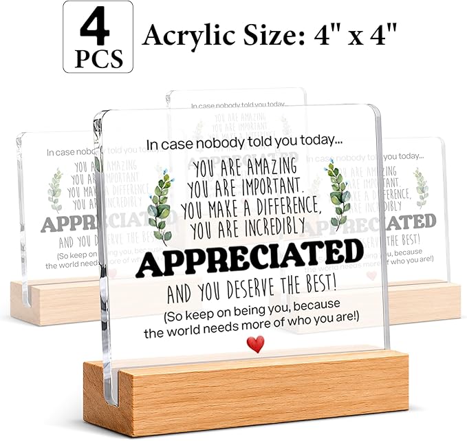 Thank You & Appreciation Gifts Bulk for Coworkers, Friends, Women and Men, Inspirational Gift Ideas, Motivational Desk Decor for Office Home, 4 x 4 Inches, Set of 4