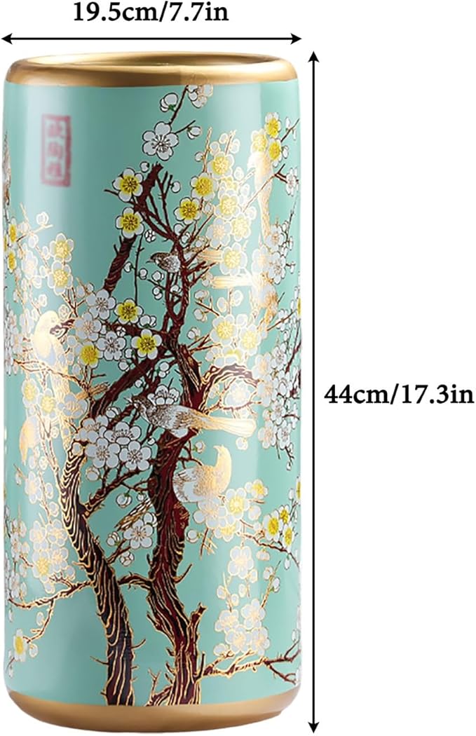 Ceramic Umbrella Stand Living Room Floor-Standing Freestanding Cane Chinese Umbrella Stand Multifunctional Painted Porcelain Vintage Ceramics Flower Vases for Home Office Entrance Indoor(F)