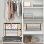 HomeHacks Storage 6-Pack Clothes Organizer Storage Bags Foldable Storage Box with Large Clear Window Sturdy Handles for Closet, Dorm, Pillows, Bedding, Clothes, Blankets, 35L, Beige