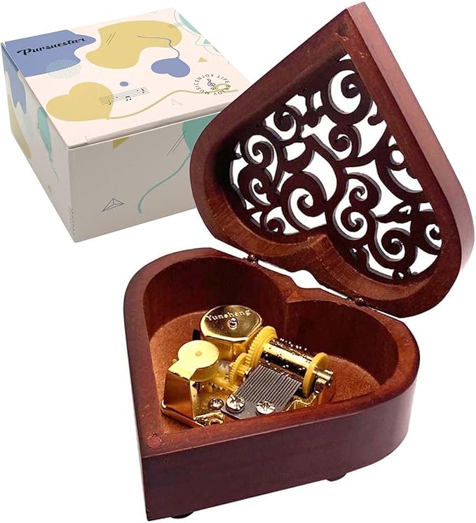Pursuestar Labyrinth-As The World Falls Down Music Box, Heart Shaped Vintage Hollow Out Wood Mechanism YunSheng Movement Wind Up Musical Box Gifts for Birthday Mother's Day Valentine's Day