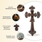 DAICAT - Hand-carved Cross, Wood Cross for Wall 9.8 Inch, Cross Wall Decor for Home, Rustic Crucifix Gift for Mom and Dad, Hand made Mother's Day Gifts for Mom, Wife, Sister, Grandma (No 2)