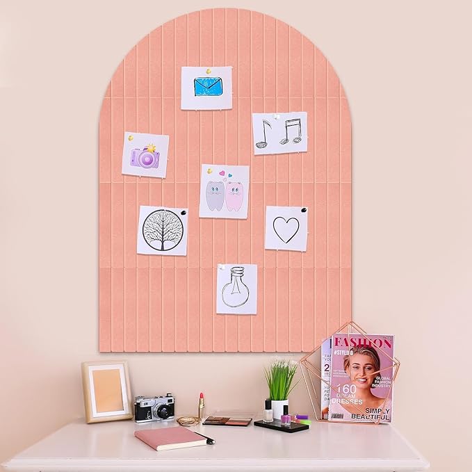 Large Cork Board for Wall & Office Decor, 48" x 36" Arched Felt Bulletin Board Pin Board Vision Board with 30 Pins – 12 Customizable Wall Tiles for Office Home Bedroom,Photo & Picture Display