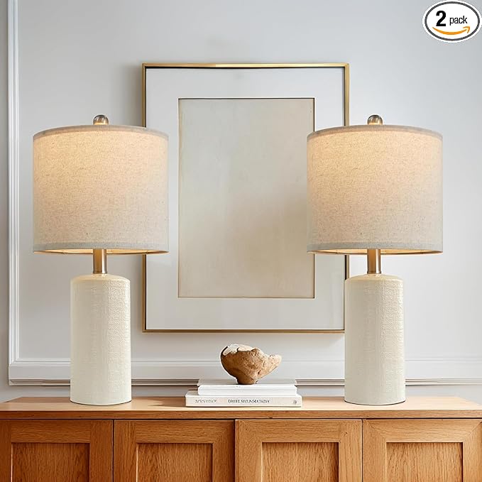 G-SAFAVA 20.25'' Ceramic Table Lamps Set of 2 Small Farmhouse Bedside lamp Creamy White Modern Nightstand End Table Lamps for Living Room Bedroom Study Office