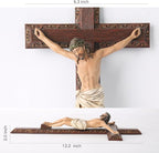BC Catholic Crucifix Wall Cross, 12" H Jesus Christ Cross Home Decor, Religious Devout Gift, Wood Carve Looking, Hand Painted by Buildclassic
