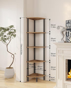 IBUYKE 5 Tier Corner Shelf Stand,Industrial Corner Display Rack,Corner Bookshelf for Living Room, Bedroom, Kitchen, Home Office, Oak WBC010K