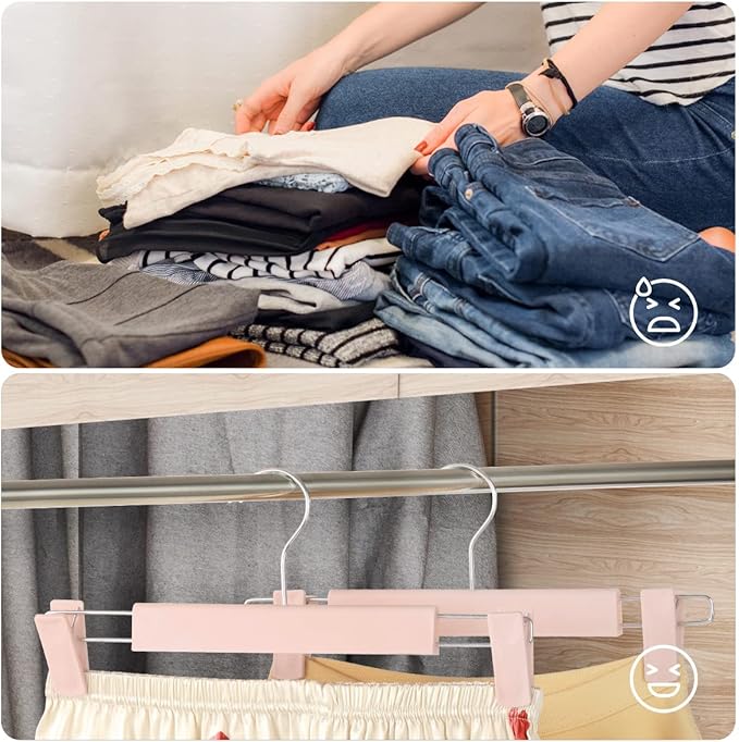 Clothes Pants Hangers, Space-Saving Skirt Holders with 360 ° Swivel Hooks, Adjustable Clips, Trouser Hangers, Clothes Coat Garment Jeans Hangers (30 Pack, Pink)
