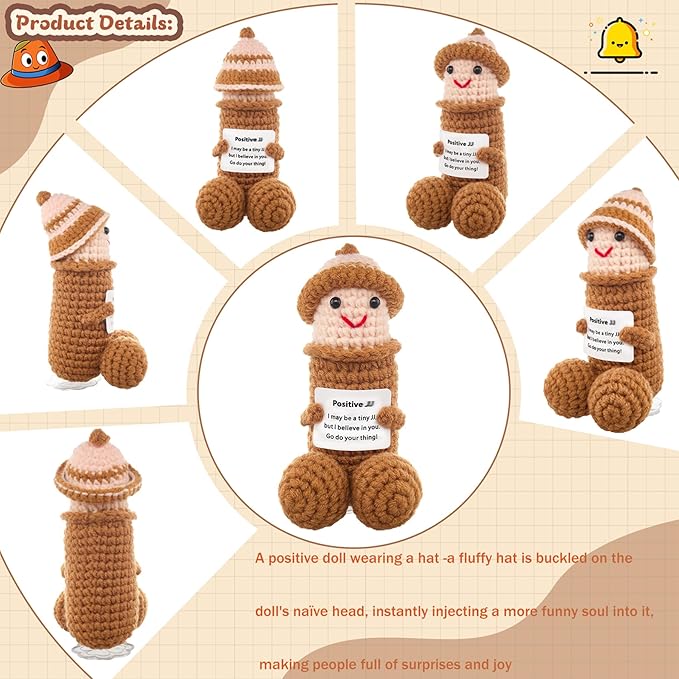 Emotional Support Plushies Funny Gag Doll Wearing Removable Hats Positive Crochet Birthday Gift for Men and Women Friends, Weird Things Motivational Office Decor