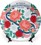 250th Anniversary Decorative Plates 8 Inch Modern Floral Patriotic Decorations Commemorative Plates with Stand Memorial Day 4th of July Veterans Day Home & Office