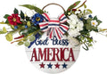 Idyllic God Bless America Sign 4th of July Wreath Patriotic Wreath for Front Door, 16" Red White and Blue Flower Wooden Sign for Memorial Day Independence Day Decoration