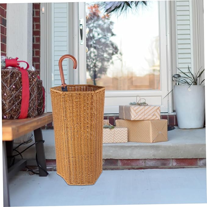 Uonlytech Artificial Rattan Umbrella Stand Plastic Storage Holder for Entryway Indoor Use Freestanding Design for Long Folding Umbrellas Decorative Organizer for Home Office