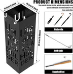 Square Metal Umbrella Holder, Square Free Standing Umbrella Rack Decorative Umbrella Holder Hollow Cutout Pattern Design for Umbrella Cane Entryway Home Office 19.49" X 6.1" X 6.1"(Black hollowed out)