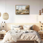 Framed Barn Canvas Wall Art Farmhouse Rustic Decor Pictures Farm Windmill Countryside Nature Field Meadow Flower Posters Prints for Home Decoration Bathroom Bedroom Living Room Decoration