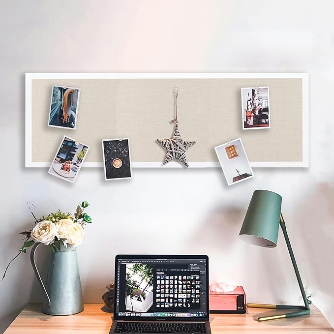 Linen Bulletin Board, 11.8"x35.4" Large Pin Board,Cork Board for Walls, Fabric Bulletin Board for Office Home Kitchen Decorative,Vision Board