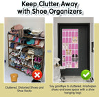 Over the Door Shoe Organizer with 30 Breathable Mesh Pockets - Large Capacity Closet Storage for Men & Women, Hanging Shoe Rack Organizer (Pink)