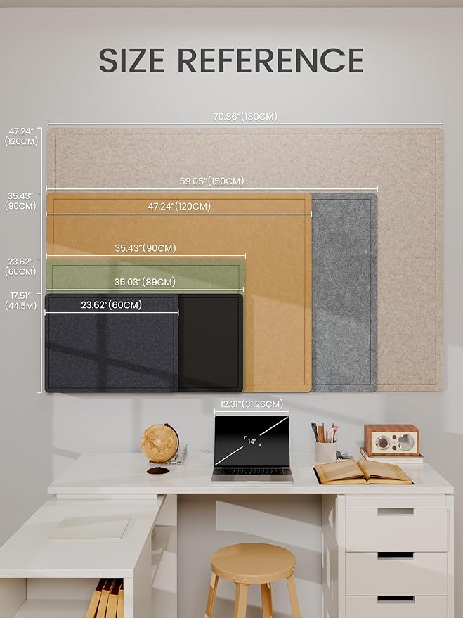 Fluxynara Bulletin Board,35.4" x 23.6" Cork Board Alternative with 12 Safe Removable Adhesive Tabs, Foldable Felt Pin Board for Home Office, Classroom, Bedroom,Entryway for Walls—Navy Blue