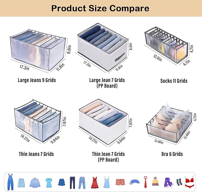 TIGARI Wardrobe Clothes Organizer, Closet Organizer Foldable Drawer Organizer for Clothing, Drawer Dividers for Clothes, Closet Storage for Trousers, Shirts, Jeans, T-Shirt, Bra, Underwear, Socks