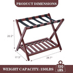 Full Assembled Luggage Rack with 3-Layer Lacquer, Heavy-Duty Up to 150 lbs, Folding Suitcase Stand with Storage Shelf for Home, Guest Room, Bedroom, Hotel