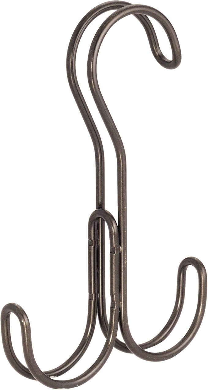 iDesign Classico Metal Over the Rod Dual Hooks, Closet Accessory Organizer for Ties, Belts, Scarves, Handbags, Jewelry, 0.8" x 3.9" x 6.1", Bronze