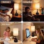 ONEWISH Touch Bedside Lamp for Bedroom, 3-Way Dimmable Table Lamps for Nightstand, White Fabric Shade Desk Lamp for Kids Reading, Living Room, Home Office