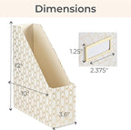 BLU MONACO | Cardboard Magazine File Holder Set of 4 | Vertical Magazine File Holder for Desk and Shelves | Cream Gold Foldable Magazine Holders with Label Slots