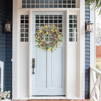 22" Spring Summer Wreath for Front Door - Colorful Wildflower Wreath with Lavender & Forsythia, Everyday Floral Wreaths for Front Door Outside, Spring Door Wreath for Indoor Home Decor