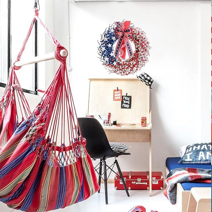 Large Patriotic Wreath Bows for Front Door, Memorial Day Red Blue White Stars and Stripes Bows for Wreath