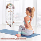 Tree of Life Moon Dreamcatcher - Dreamsum Natural Stones Wind Chimes with Healing Crystal Wall Decor Crystal Dream Catchers Wall Hangings for Room, Garden, Wedding Colorful Hanging Decor Gift