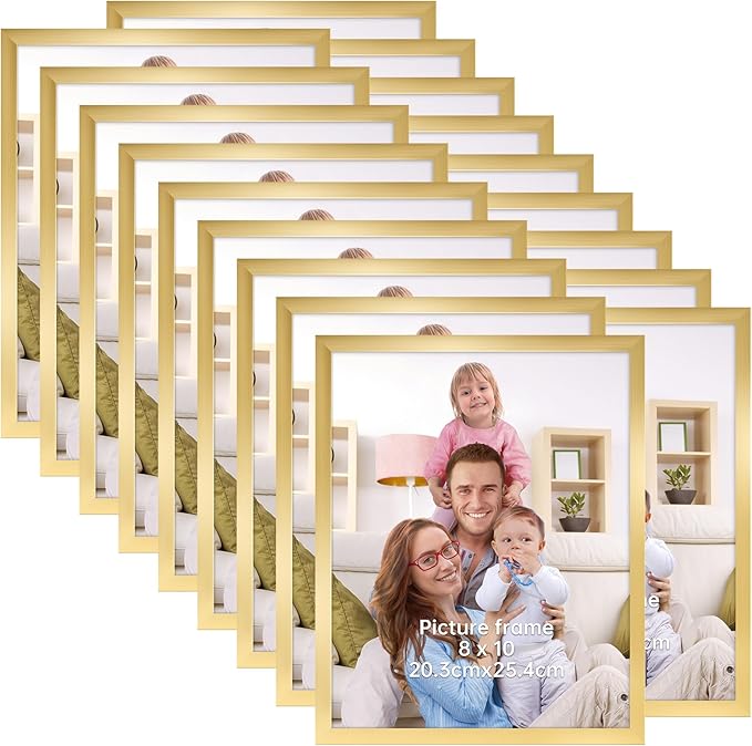 Giftgarden 8x10 Picture Frame Set of 18, Lightweight 8 by 10 Frames Bulk for Gallery Wall Photo Hanging and Tabletop Display, Gold