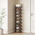 The 9-Tier No-Assembly Bamboo Rack, New Upgrade 9 Tier Bamboo Shoe Rack, Space-Saving Tall Narrow Accordion Shoe Rack for Entryway Closet Dorm (Brown-9)