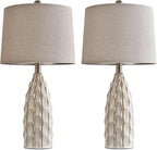 USumkky Ceramic Table Lamps Set of 2, 23.75" Modern Farmhouse Bedside Lamp - Cream Nightstand Lamps for Bedroom, Boho Living Room End Tables, Small Office Desk Lamp Decor