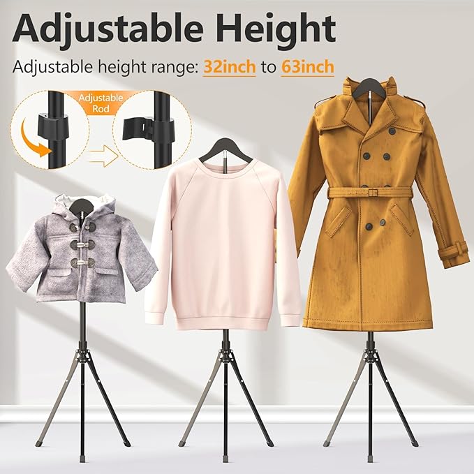 Adjustable Shirt Display Stand 32-63 Inch, Foldable Clothing Display Stand Mannequin Torso for Retail Vendors, Multi-Use Steamer Rack Stand for Clothes Garment