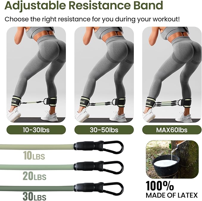 VITEVER Ankle Resistance Bands with Cuffs for Women, Leg Glute and Booty Workout Equipment for Home Gym, Pilates Equipment, Ankle Weights with Green Resistance Bands for Kickbacks Hip Fitness Training
