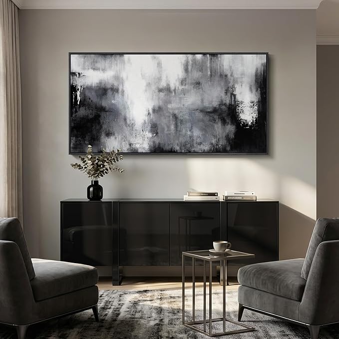Large Framed Black and White Abstract Wall Art for Living Room, Grey Horizontal Canvas Prints Paintings Artwork for Walls, Neutral Modern Minimalist Pictures Wall Decor for Bedroom Office 30x60
