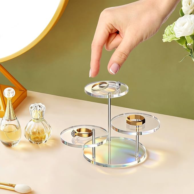 Round Acrylic Display Riser Stands, 3 Tier Jewelry Display Stands for Rings Earrings Mini Figurines 2 Pack(Clear)