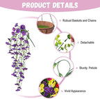 Artificial Flowers with Hanging Basket, Outdoor Faux Plants Silk Morning Glory Vines, Fake Petunias for Garden Patio Spring Summer Decor, Mixed Color