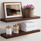 Homeforia 24inch Walnut Floating Shelves for Wall, High End Solid Real Wood 24in Floating Shelf for Bathroom, Dark Brown 24 inch Long Floating Shelves, Heavy Duty Bracket, 24 X 6.5 X 1.75 in, Set of 3