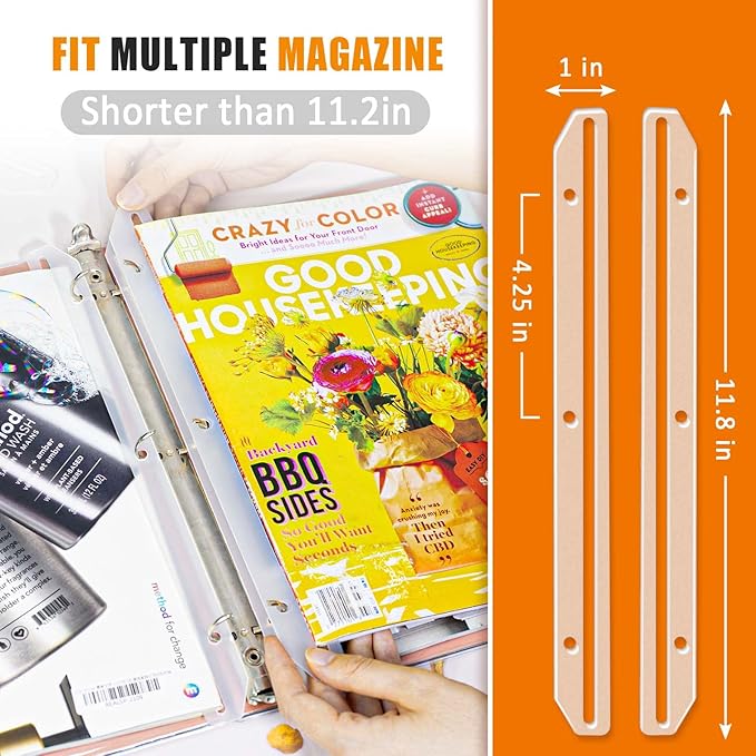 tutata 24Pcs 3 Hole Punched Magazine Holders, Magazine Organizer, 3 Ring Binder Insert Strips, Translucent White