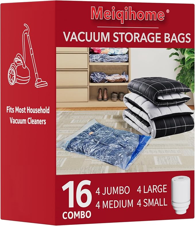 16 Pack Vacuum Storage Bags with Electric Air Pump,4 jumbo, 4 large, 4 midium, 4 small bags