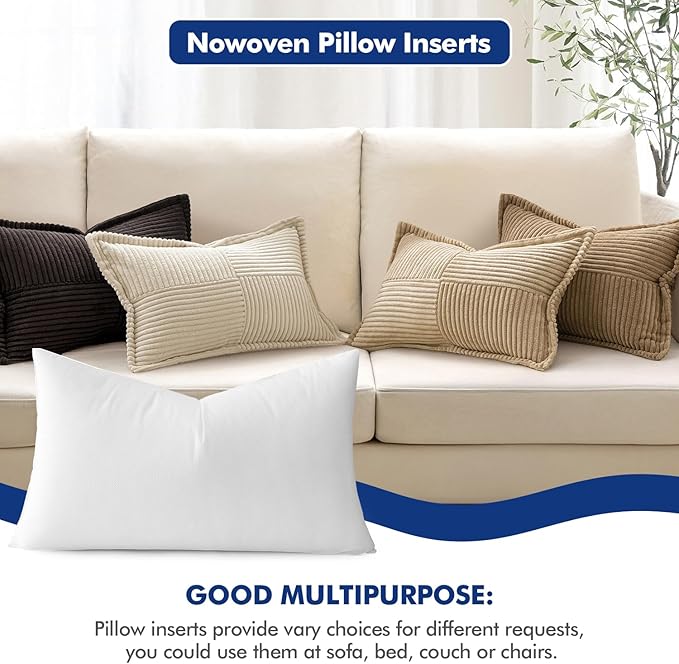 MIULEE Pillow Insert 18x22 Inch, Decorative Rectangle Throw Pillow Inserts, Premium Fluffy Pillow Forms Sham Stuffer for Sofa Couch Living Room