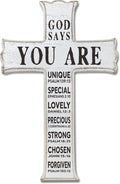 VZVCTFS God Says You Are Wooden Cross - 6.5x10 Inch Inspirational Bible Verse Wooden Hanging Signs Easter Decor for Home Office Church Baptism - Christian Gifts for Men Women（White）- A09