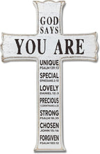 VZVCTFS God Says You Are Wooden Cross - 6.5x10 Inch Inspirational Bible Verse Wooden Hanging Signs Easter Decor for Home Office Church Baptism - Christian Gifts for Men Women（White）- A09