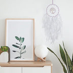 Dreamlike White Tree of Life Dream Catcher Wall Decor with Healing Crystal Stone Handmade Feather Dream Catchers Decoration Wall Hanging for Girls Bedroom Living Room Wedding Party Home Décor