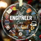 BSQUIELE Personalized Best Engineer Ever Glass Ornament 2025 - Civil Engineering Gift for Retirement Custom Name Keepsake - Unique Xmas Tree Hanging Decoration