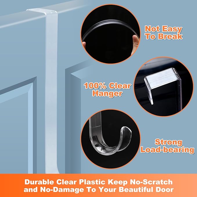 Wreath Hanger,12" Clear Wreath Hangers for Front Door Décor,3 Pack Easter Fall Wreath Door Hanger Hook,Non Scratch Over The Door Hooks for Hanging Christmas Wreath Decorations Clothes Outdoor Indoor